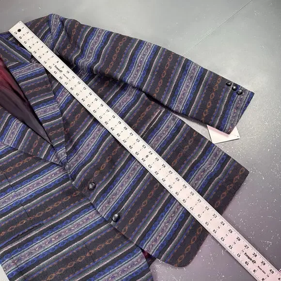 VTG Pagano West Blazer Mens 48 Long Blue Aztec AOP Stockman Wool USA NWT